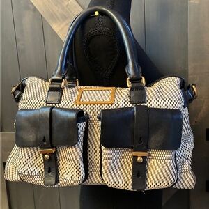 Marc By Marc Jacobs Black and Cream Rafiia Woven Satchel
